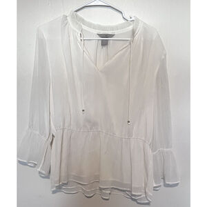 H&M Peplum Blouse Women’s Large Ivory White Peasant Boho Fairy Peplum Tie Top